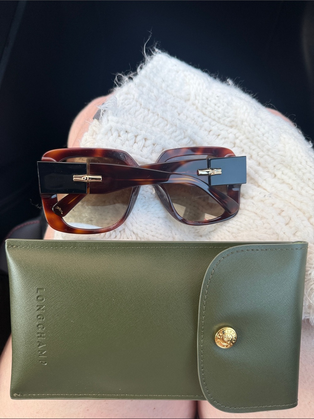 Longchamp Tortoiseshell and Black Rectangular Women's Sunglasses